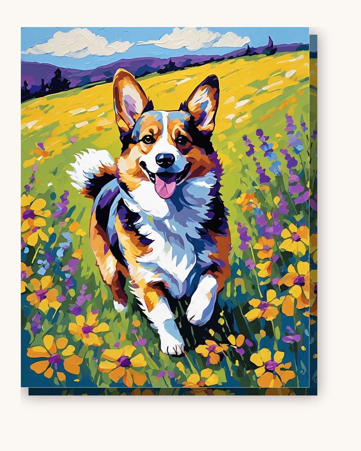 Corgi in the Flower Meadow paint by numbers kit on stretched canvas