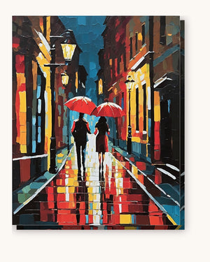 Couple with Red Umbrellas paint by numbers kit on stretched canvas