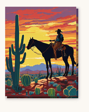 Cowboy at Desert Sunset paint by numbers kit on stretched canvas