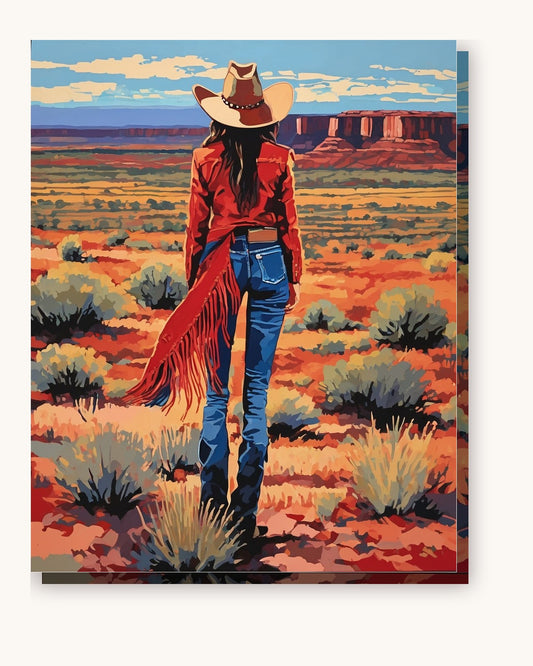 Cowgirl at the Mesa paint by numbers kit on stretched canvas
