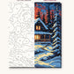 Cozy Christmas Cabin in the Snow numbered canvas next to the finished painting
