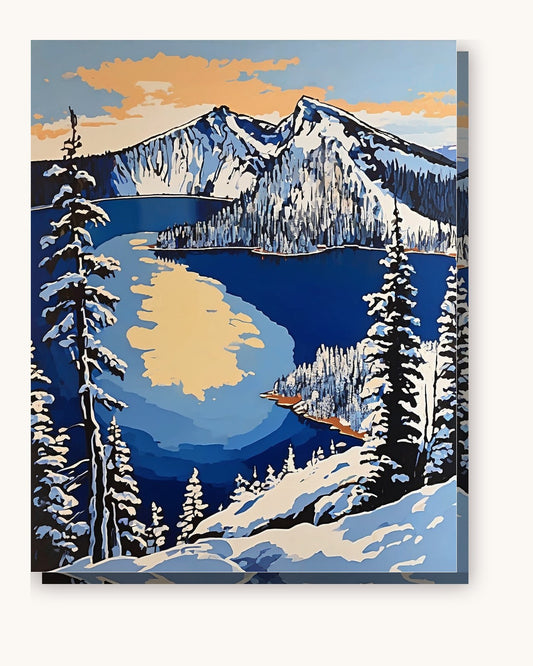 Crater Lake Island paint by numbers kit on stretched canvas