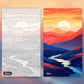 Ruby Horizon Peaks paint by numbers kit, before and after