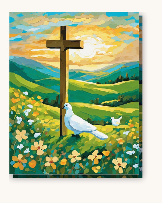 Cross on the Hill paint by numbers kit on stretched canvas