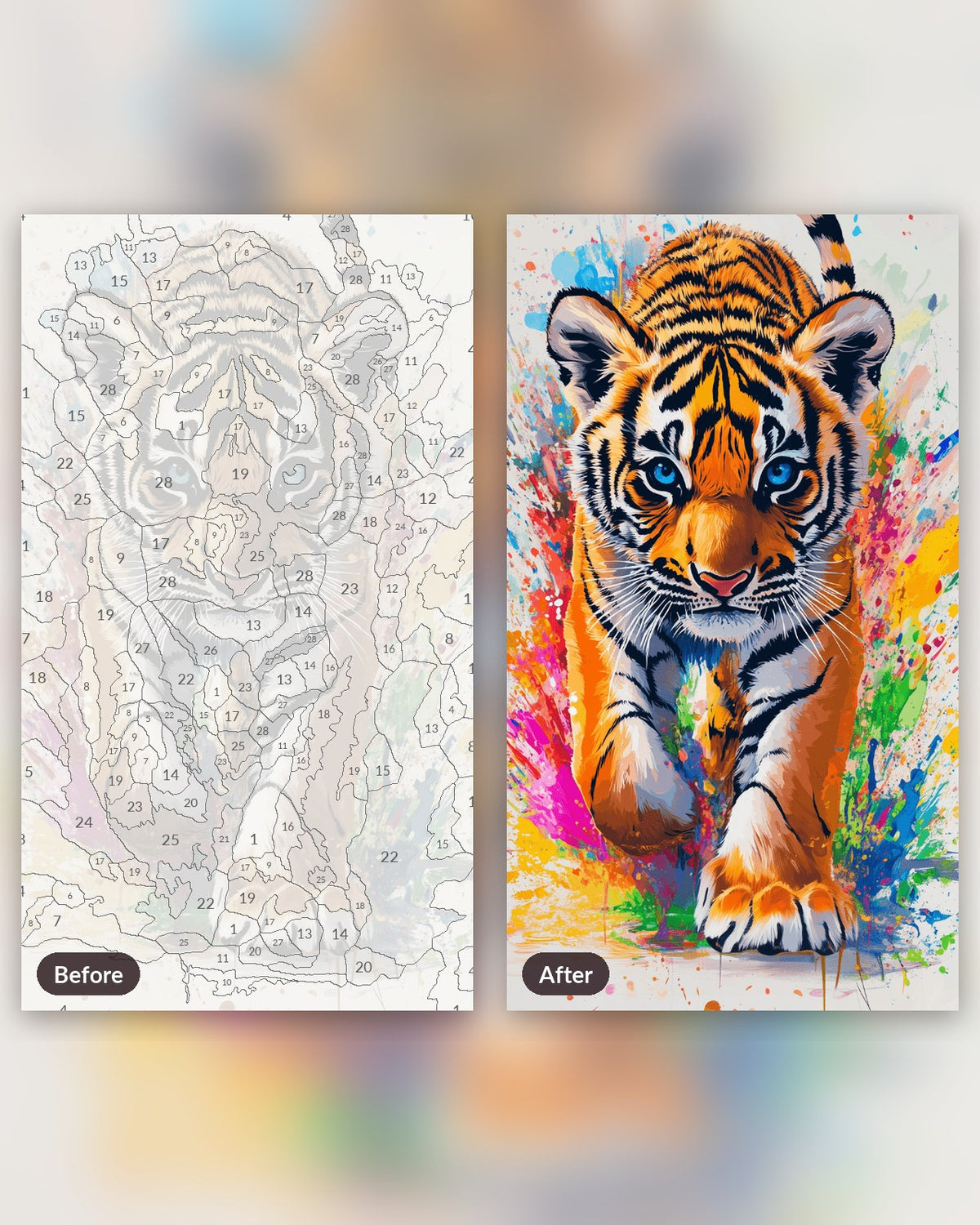 Cub's Wild Splash paint by numbers kit, before and after