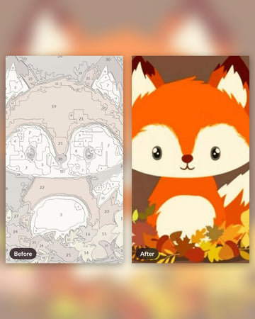 Cute Baby Fox paint by numbers kit, before and after