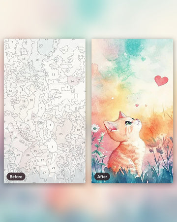 Cute Kitten Cat paint by numbers kit, before and after