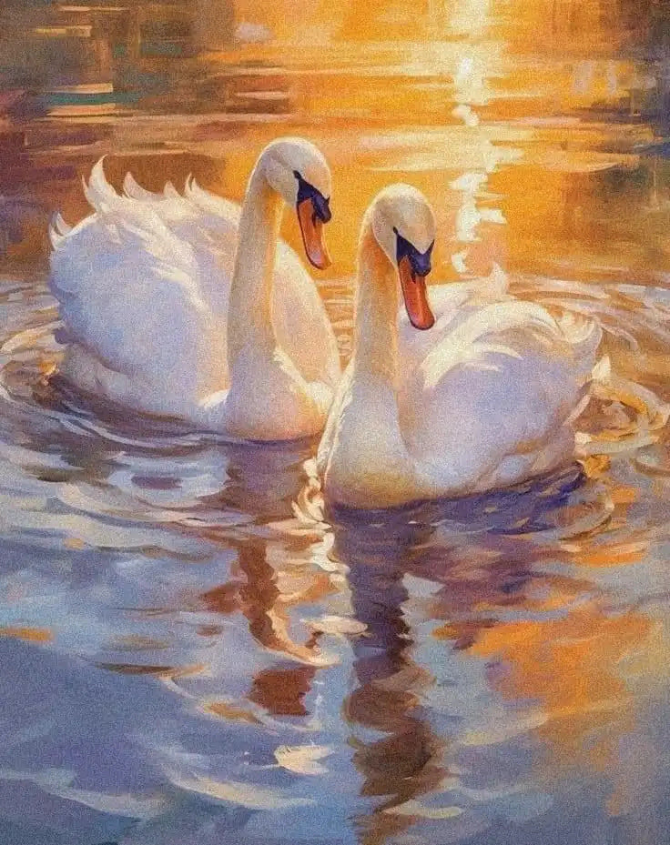 Swans in Golden Sunset - Premium Art Kit