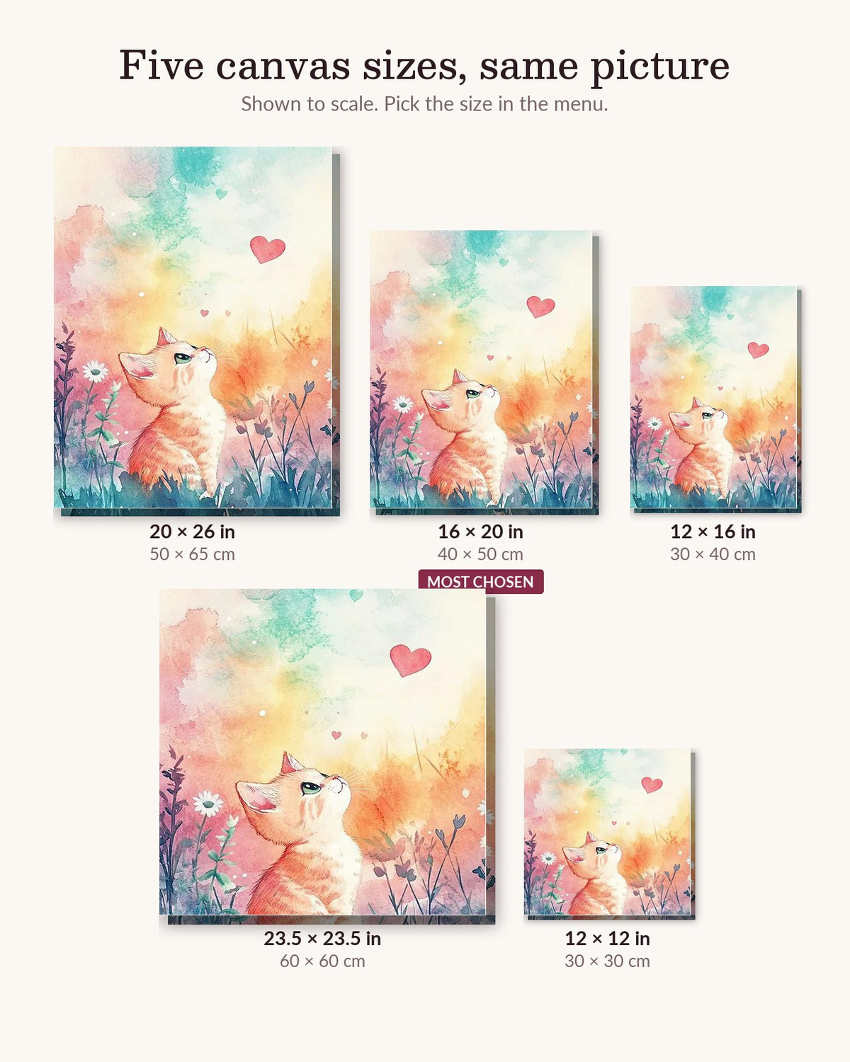 Cute Kitten Cat canvas sizes from 12 x 12 to 23.5 x 23.5 inches