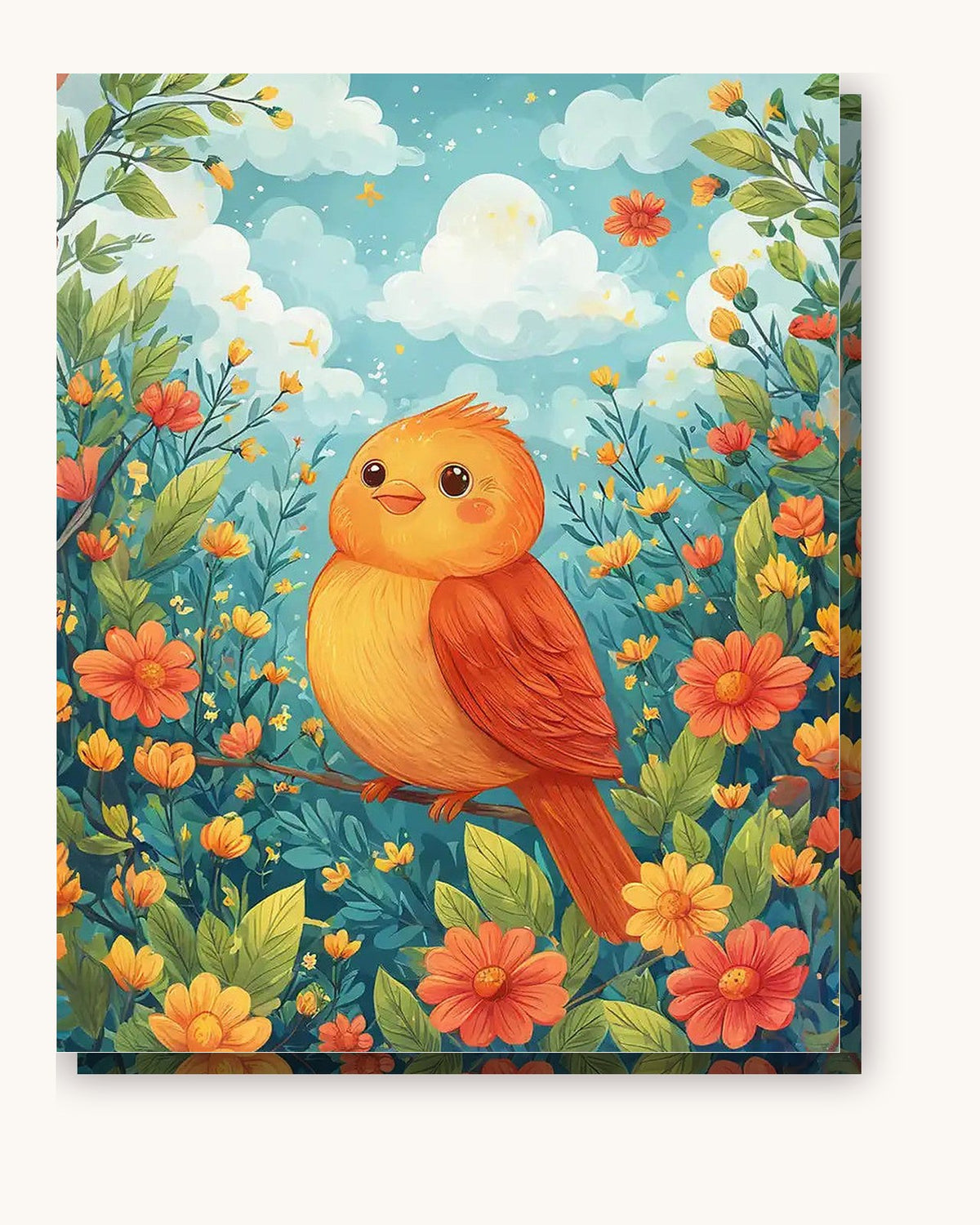 Cute Orange Bird paint by numbers kit on stretched canvas