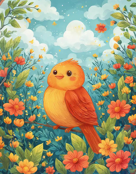 Cute Orange Bird Painting by Numbers Kit