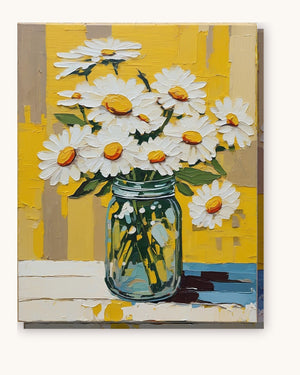 Daisies in a Glass Jar paint by numbers kit on stretched canvas