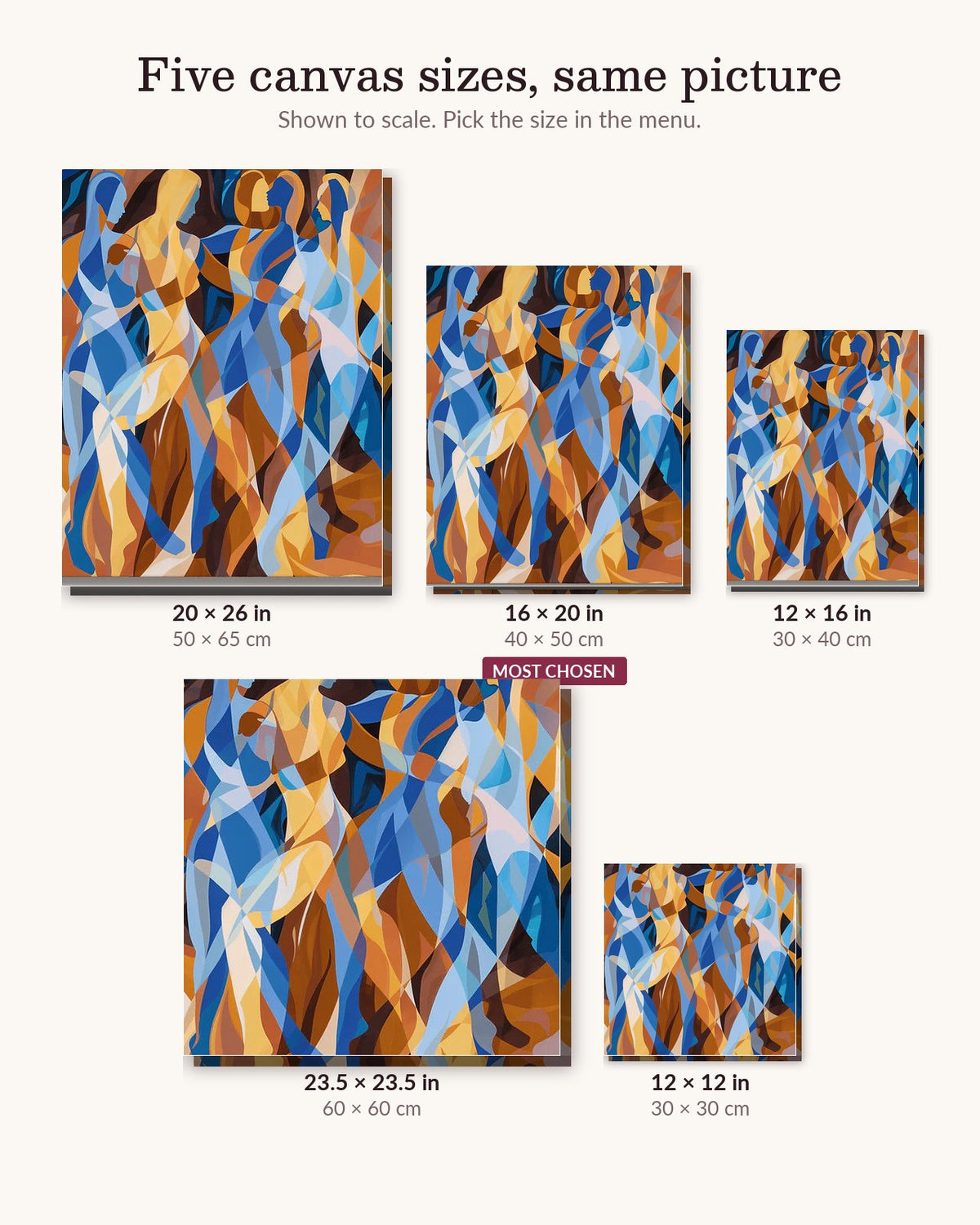 Ethereal Dance canvas sizes from 12 x 12 to 23.5 x 23.5 inches