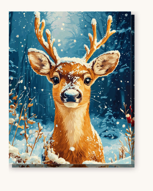 Deer in Snow paint by numbers kit on stretched canvas