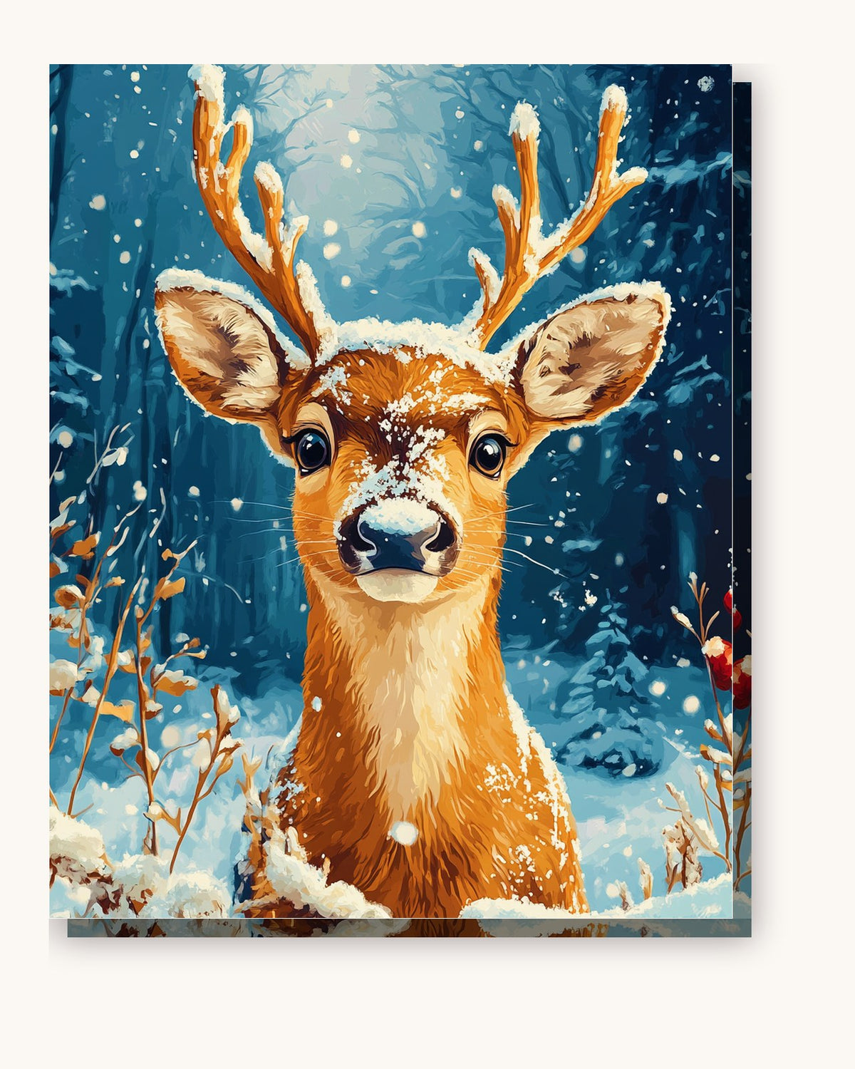 Deer in Snow paint by numbers kit on stretched canvas