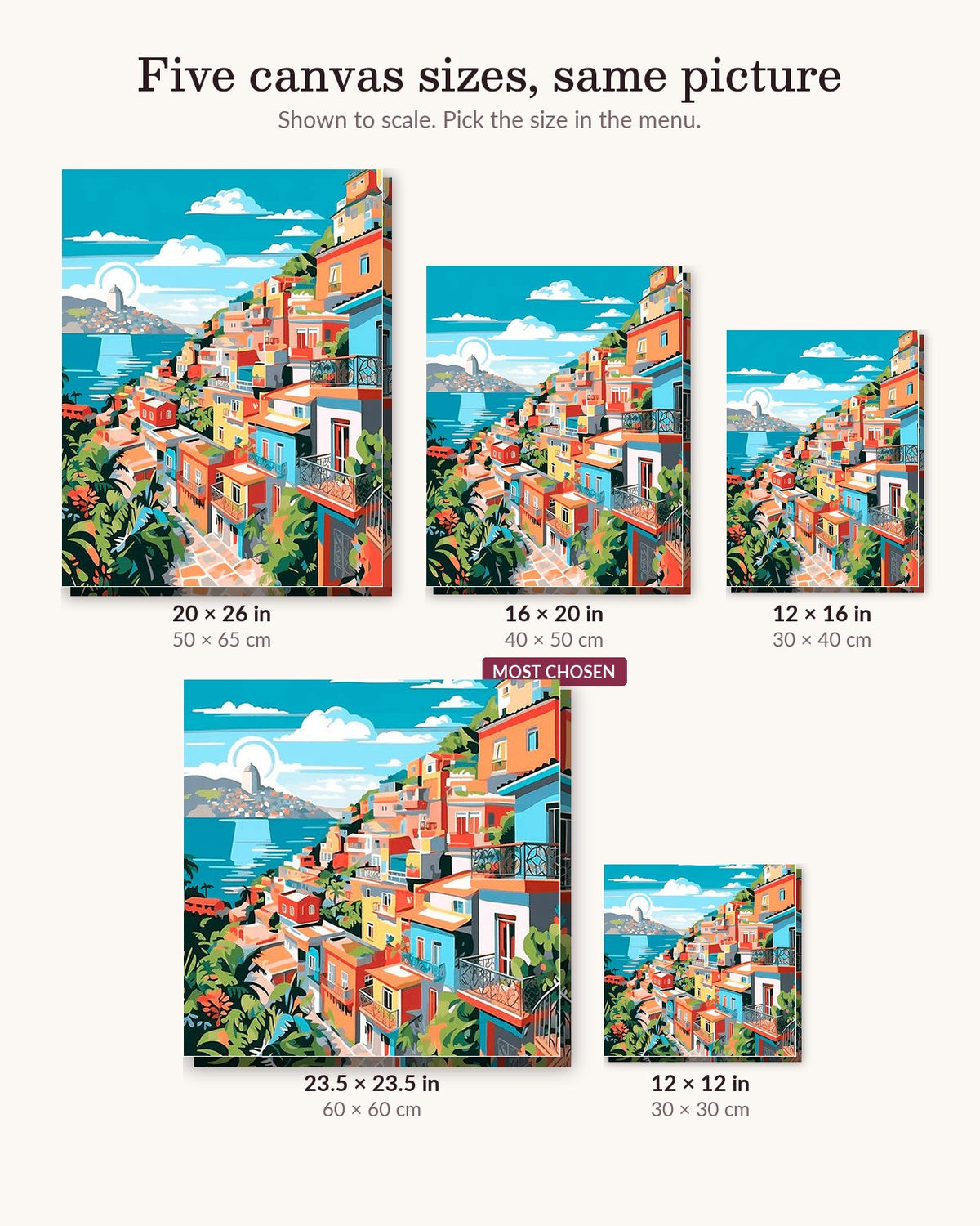 Compact Housing canvas sizes from 12 x 12 to 23.5 x 23.5 inches