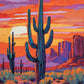 Desert Cactus Sunset paint by numbers kit, saguaro cacti in the desert at sunset