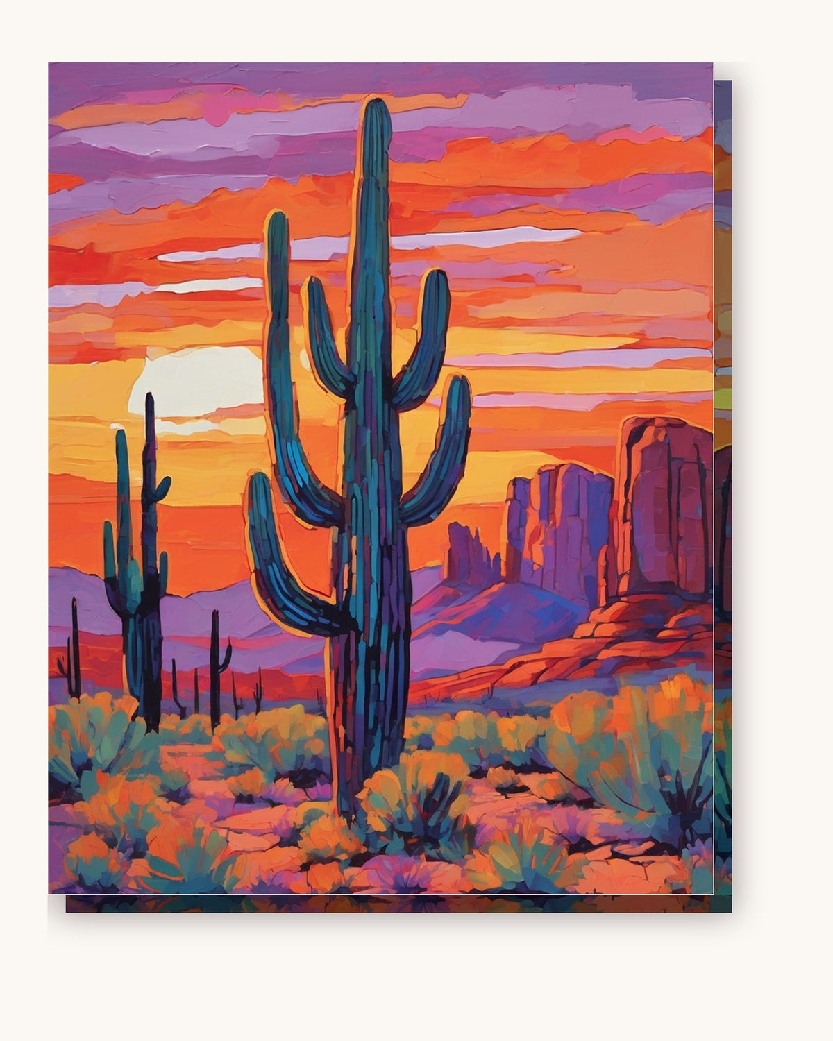 Desert Cactus Sunset paint by numbers kit on stretched canvas