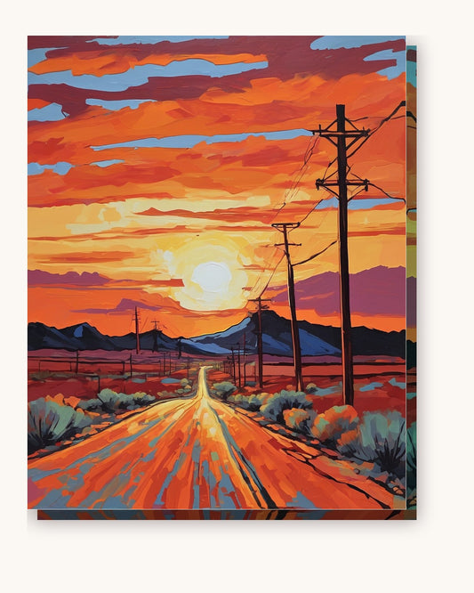 Desert Highway at Sunset paint by numbers kit on stretched canvas