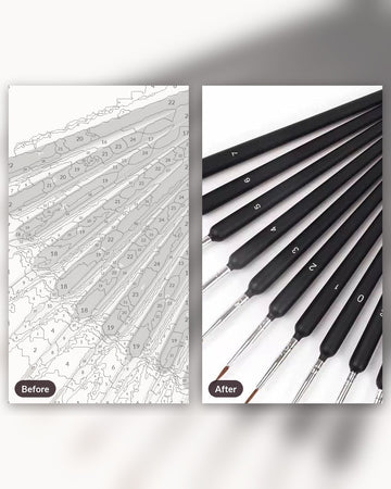 Detail Brush Set: 10 Liner Brushes, 000 to 7 paint by numbers kit, before and after