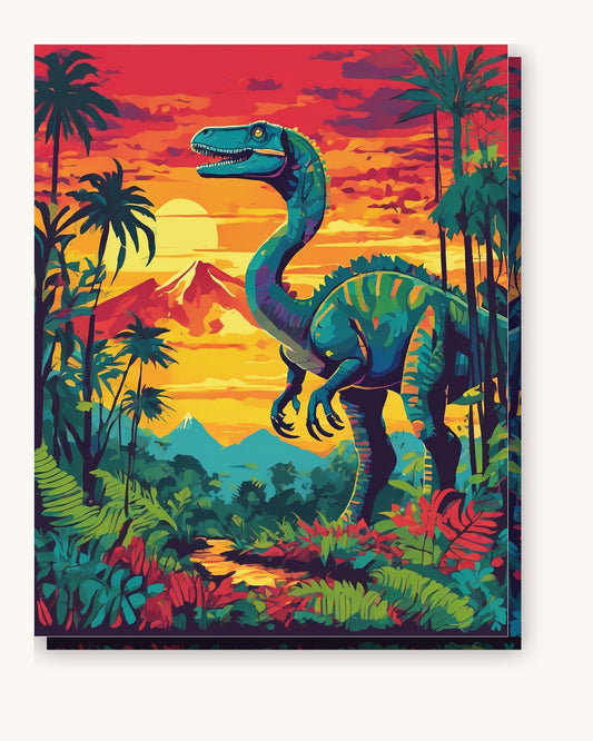 Dinosaur in the Prehistoric Jungle paint by numbers kit on stretched canvas