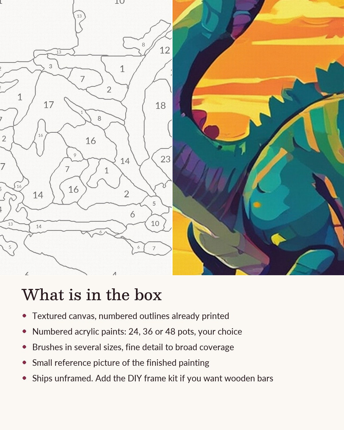 Close-up of the Dinosaur in the Prehistoric Jungle canvas texture and printed numbers