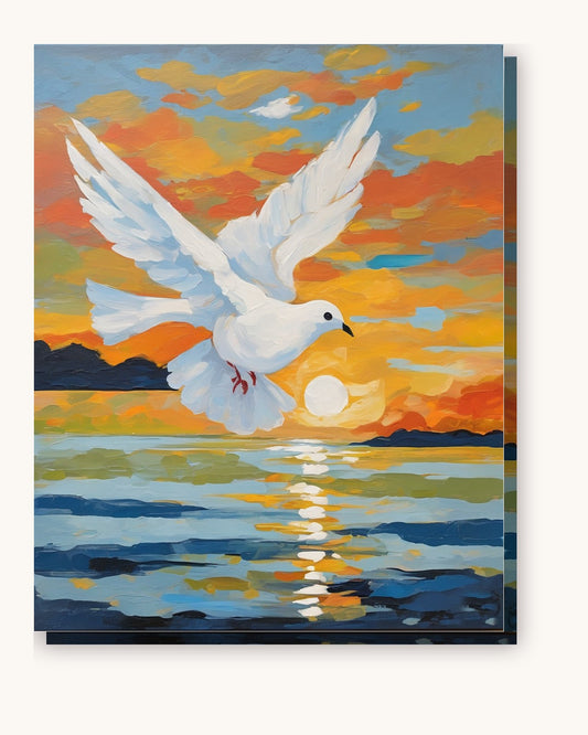 Dove of Peace at Dawn paint by numbers kit on stretched canvas
