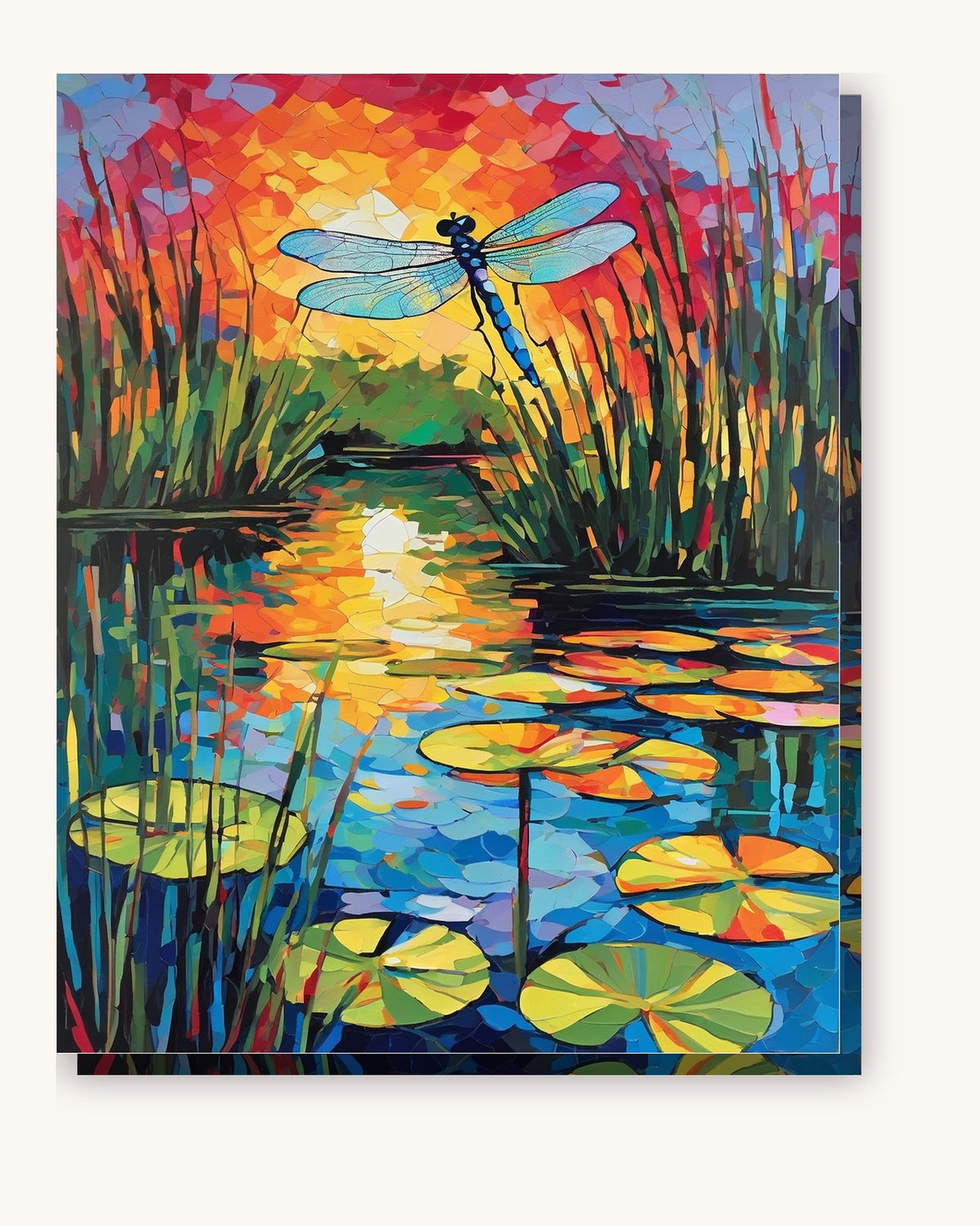Dragonfly Over the Sunset Pond paint by numbers kit on stretched canvas