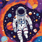 Drifting Astronaut paint by numbers kit, astronaut floating in space among colorful planets