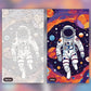 Drifting Astronaut paint by numbers kit, before and after