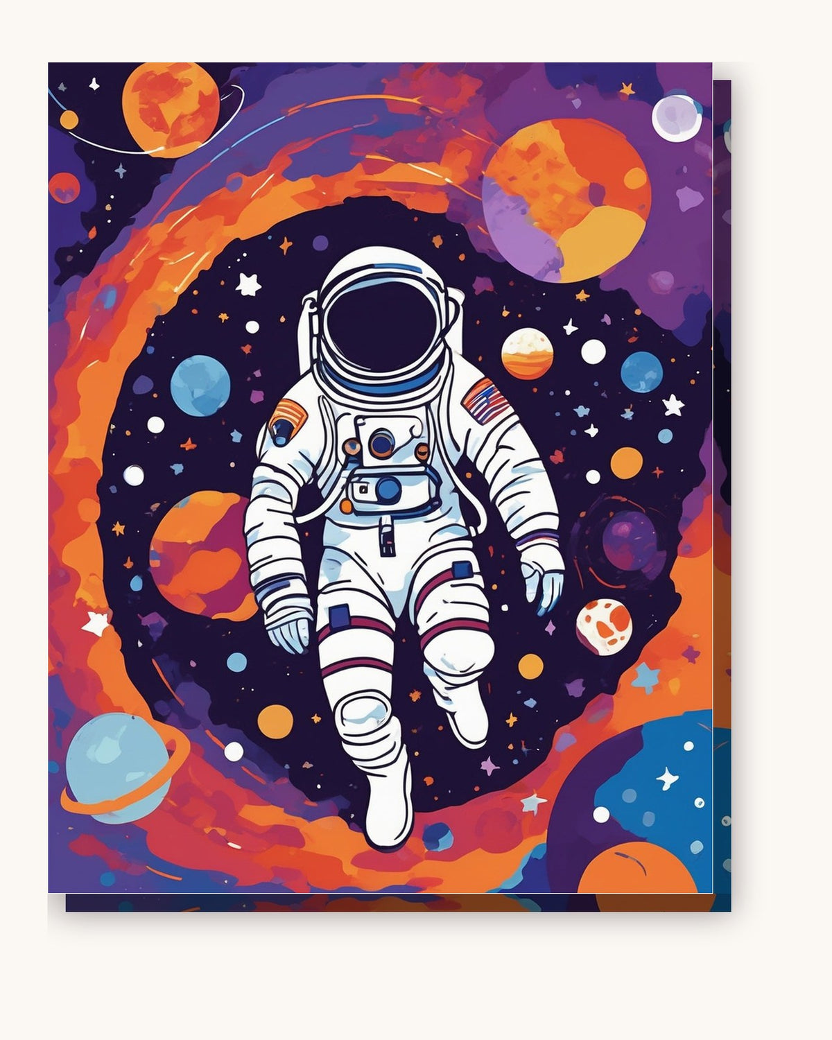 Drifting Astronaut paint by numbers kit on stretched canvas