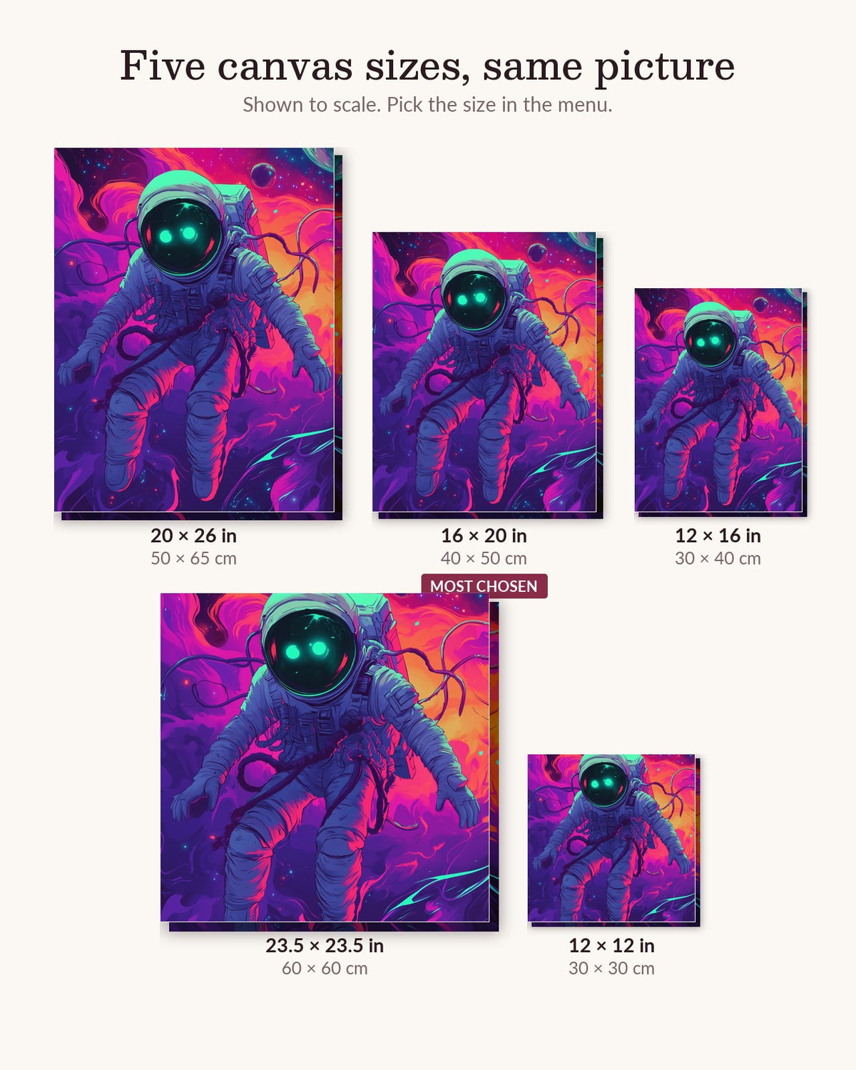 Echoes in the Void canvas sizes from 12 x 12 to 23.5 x 23.5 inches
