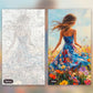 Elegant Lady in Sunlit Bliss paint by numbers kit, before and after