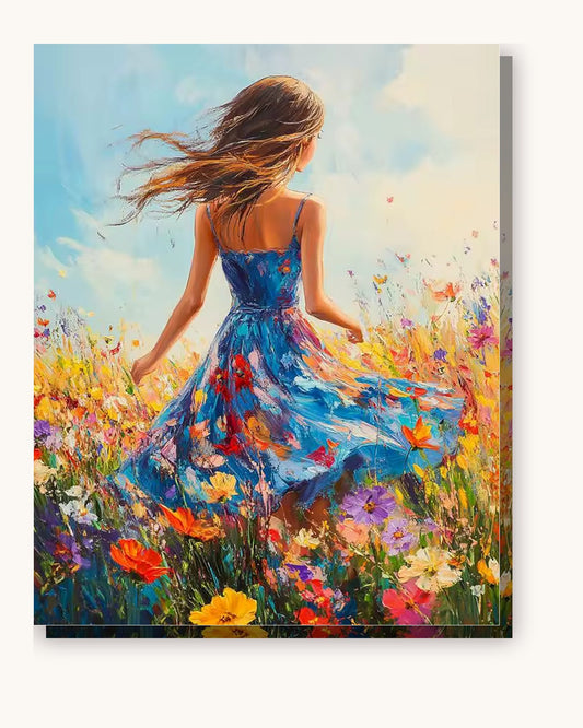 Elegant Lady in Sunlit Bliss paint by numbers kit on stretched canvas
