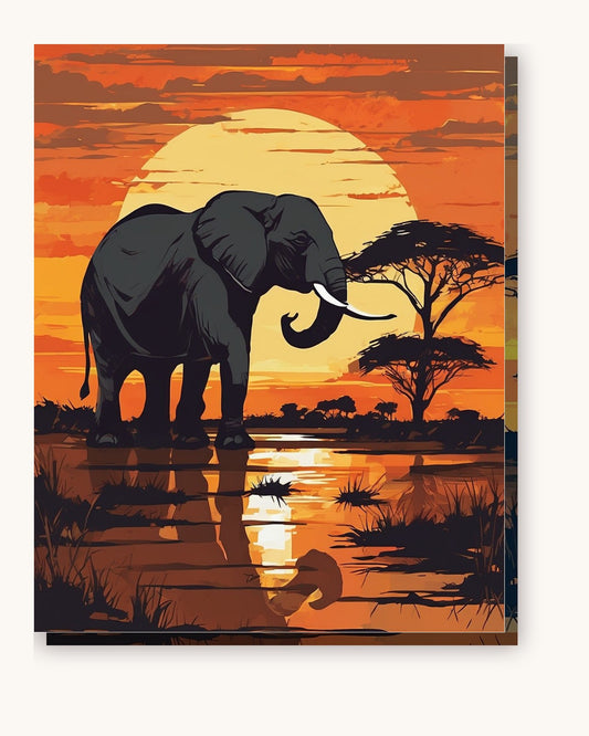 Elephant at Sunset paint by numbers kit on stretched canvas