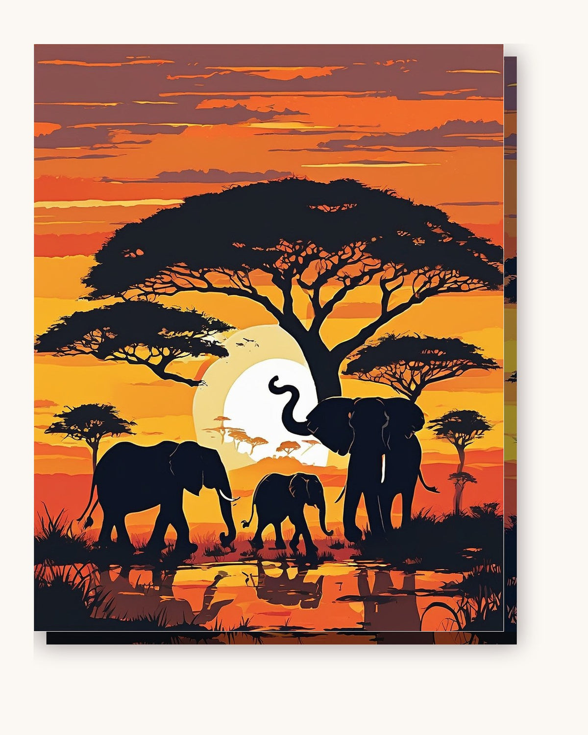 Elephants Beneath the Acacia Tree paint by numbers kit on stretched canvas
