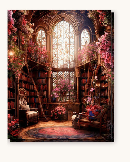 Enchanted Floral Library paint by numbers kit on stretched canvas
