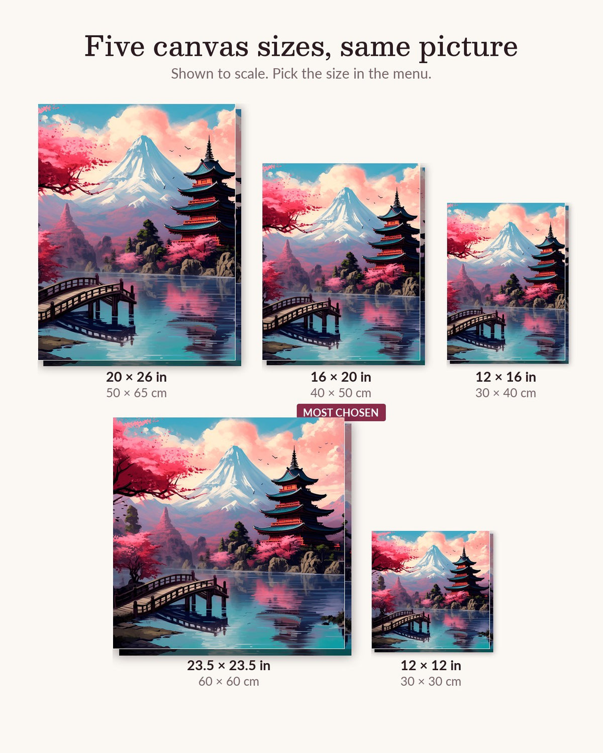 Fuji's Eternity canvas sizes from 12 x 12 to 23.5 x 23.5 inches