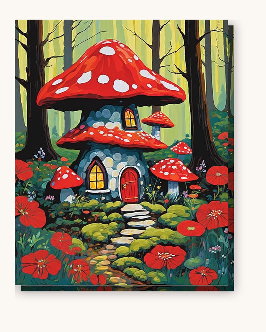Fairy Mushroom House in the Forest paint by numbers kit on stretched canvas