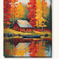 Fall Lake Cabin paint by numbers kit on stretched canvas