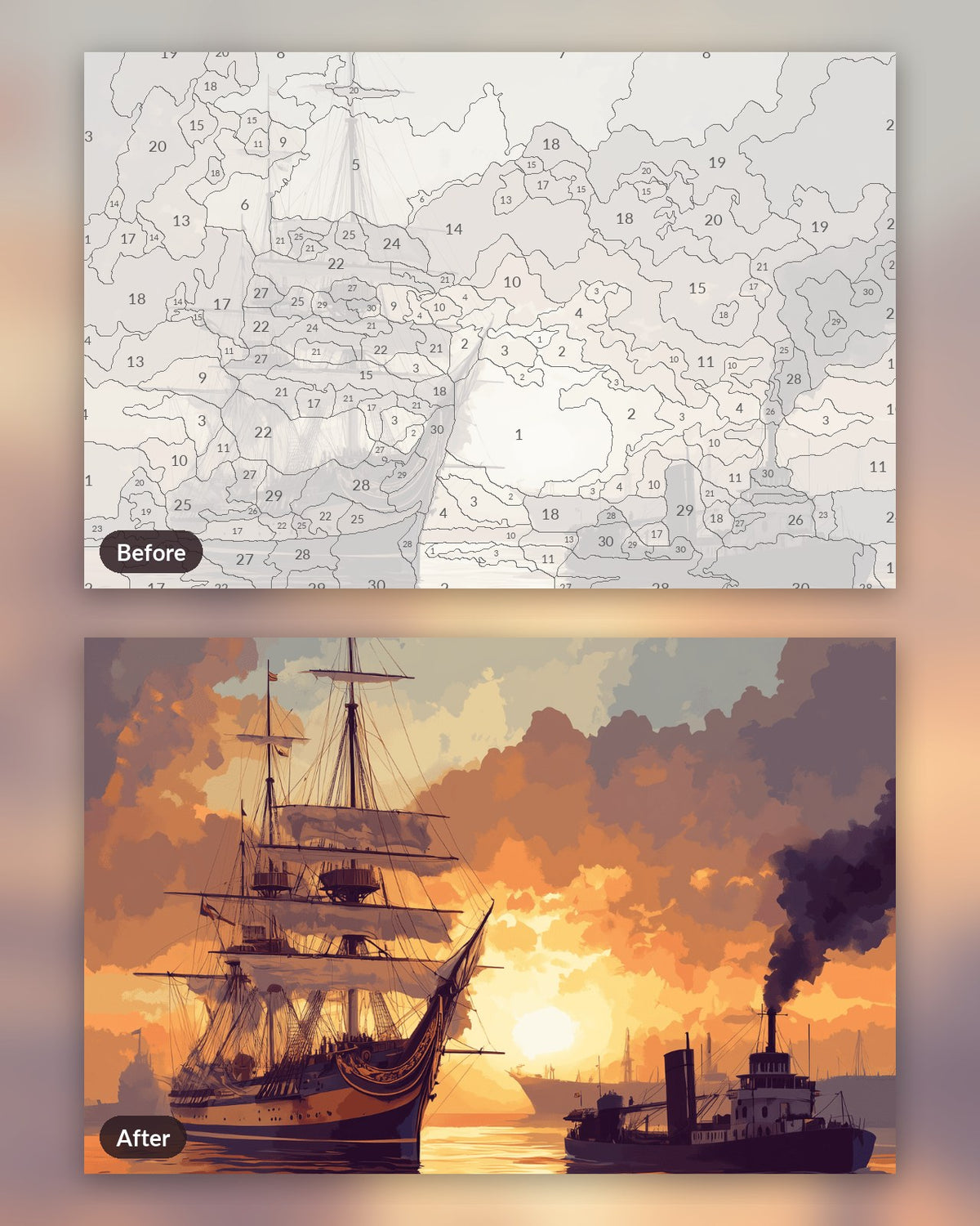 Farewell to Glory paint by numbers kit, before and after