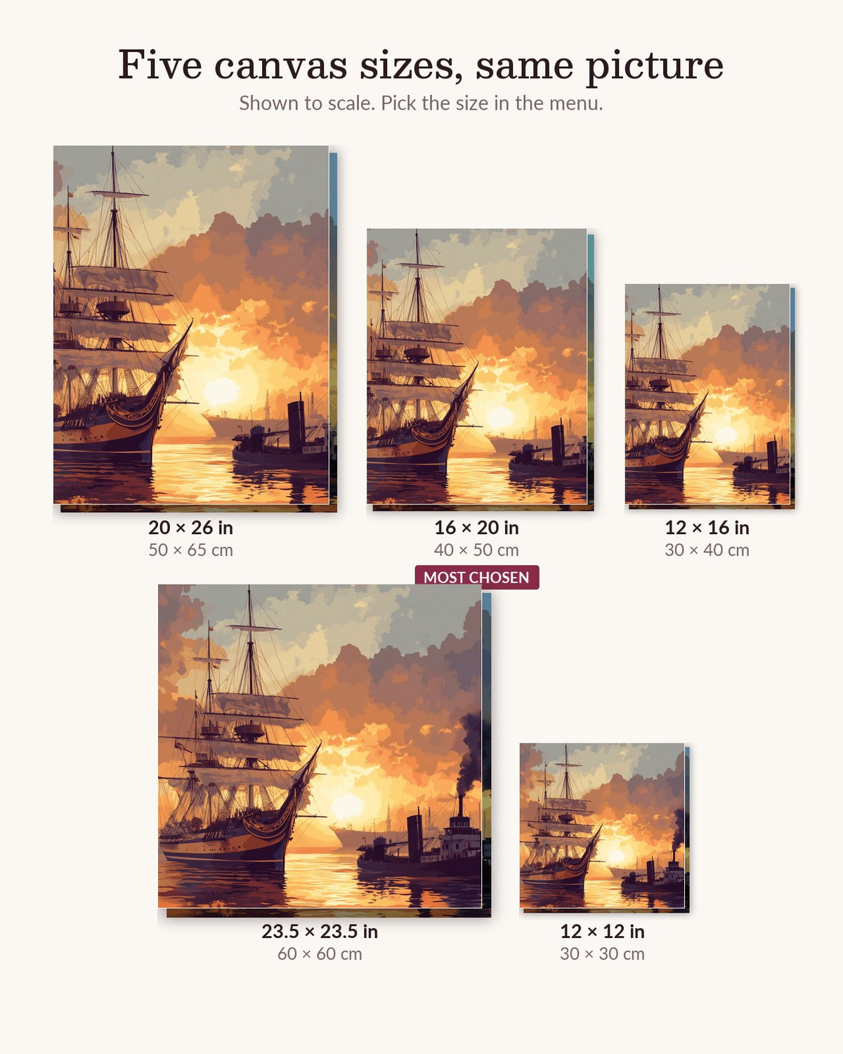 Farewell to Glory canvas sizes from 12 x 12 to 23.5 x 23.5 inches