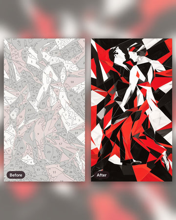 Fiery Tango paint by numbers kit, before and after