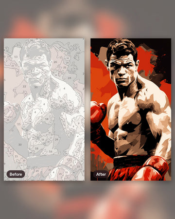 Artistic Fighter paint by numbers kit, before and after