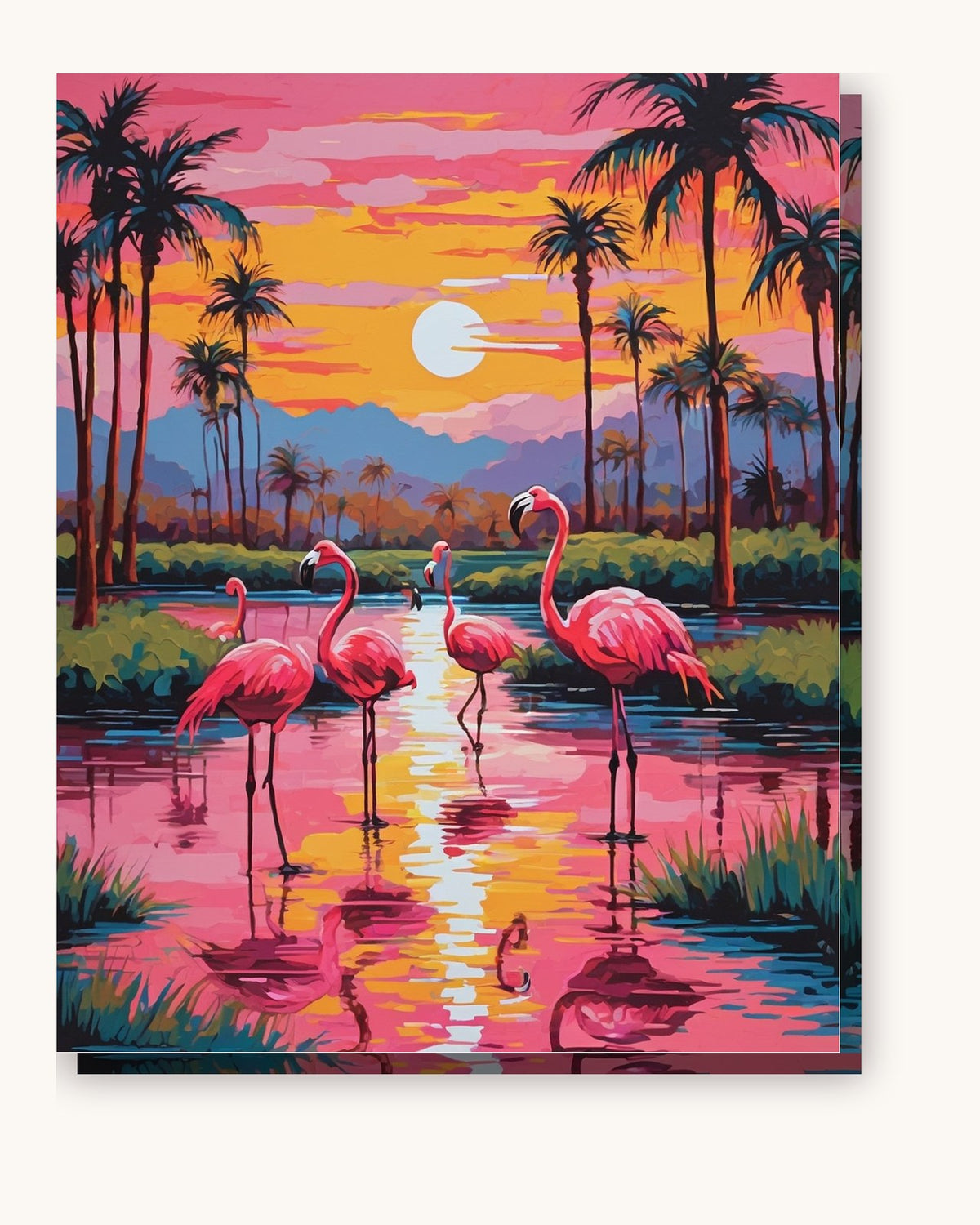 Flamingos in the Lagoon paint by numbers kit on stretched canvas