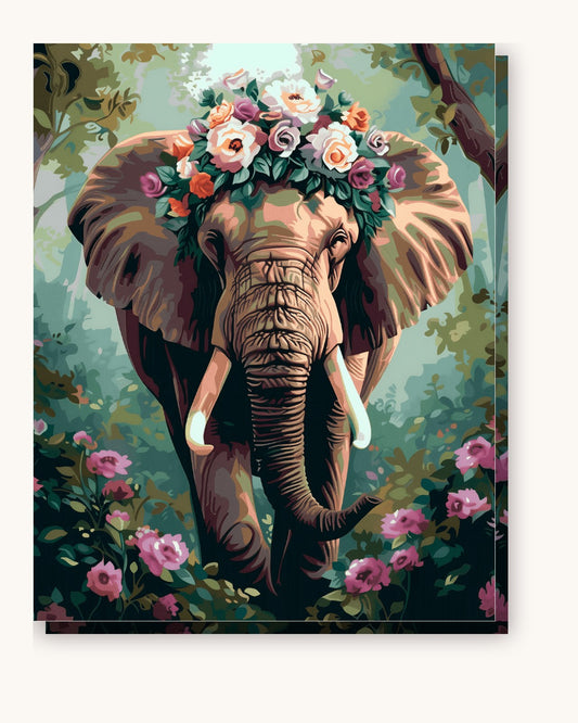 Floral Adorned Elephant paint by numbers kit on stretched canvas
