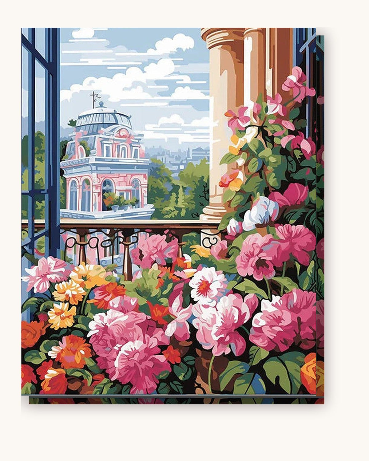 Floral Facade paint by numbers kit on stretched canvas