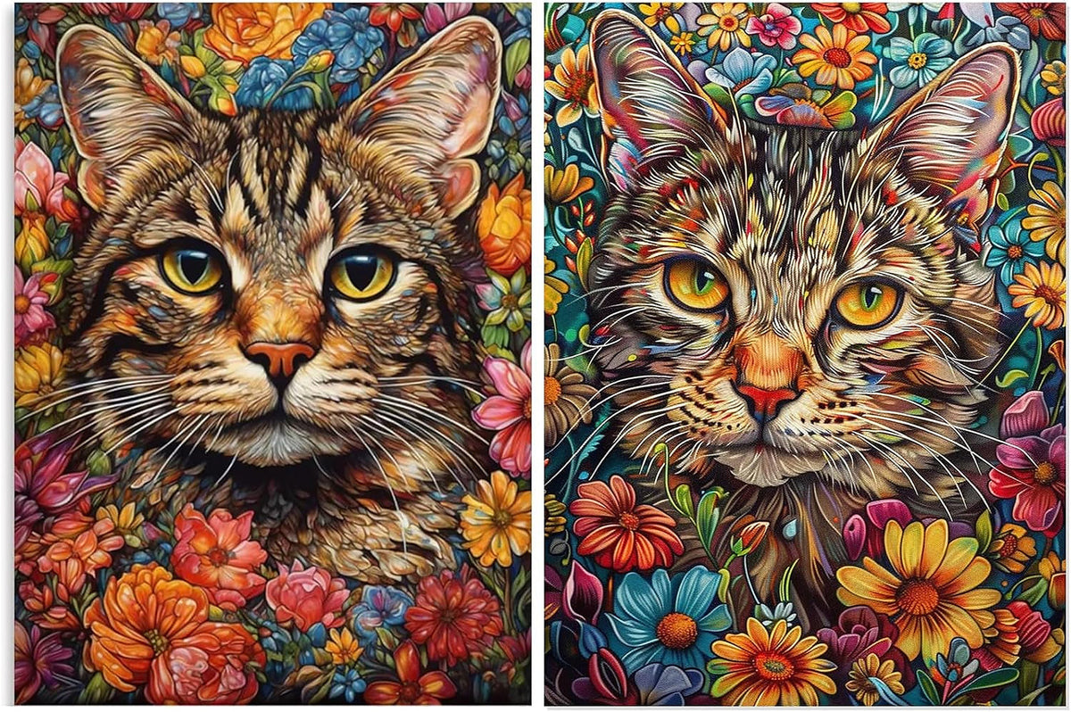 Florals Cat Painting by Numbers Premium Kit
