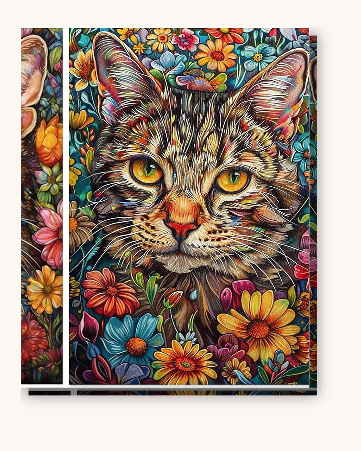 Florals Cat paint by numbers kit on stretched canvas
