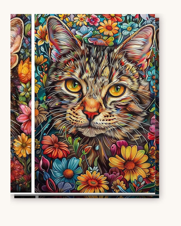 Florals Cat paint by numbers kit on stretched canvas